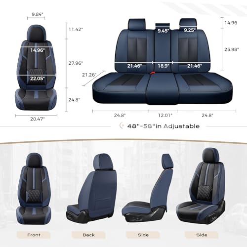 Image of Coverado Front Seat Covers, 2 PCS Luxury Leather Seat Covers with Lumbar Support, Universal Seat Cover for Cars, Car Seat Protector Waterproof, Automotive Seat Cushions Fit for Most Cars (Blue&Black)