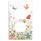 Duplex Receptacle Outlet Covers, Meadow Wildflowers and Butterflies 1-Gang Single Duplex Wall Plate Standard Size, Decorative Switchplate Covers Electrical Faceplate, Polycarbonate Thermoplastic