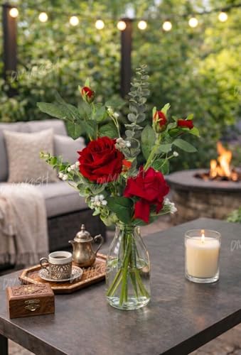 Image of Divyakosh Artificial Flowers for Home Decoration, Flora for Decor | Artificial Red Rose Flowers Bunch for Vase, Decorative Floral Arrangement- Eucalyptus & Gypsy | Home, Living Room & Festive Decor |