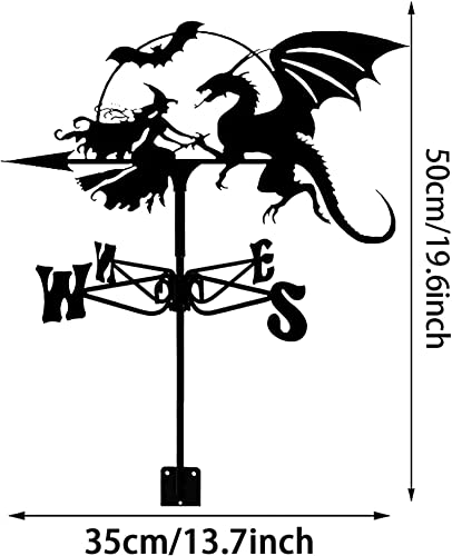 Wzglod Weather Vane Dragon And Witch Stainless Steel Weathervane Durable Retro Farm Scene Garden Stake Weathercock Measuring Tools For Patio Yard Decoration (Color : Dragon 1) #TOP6