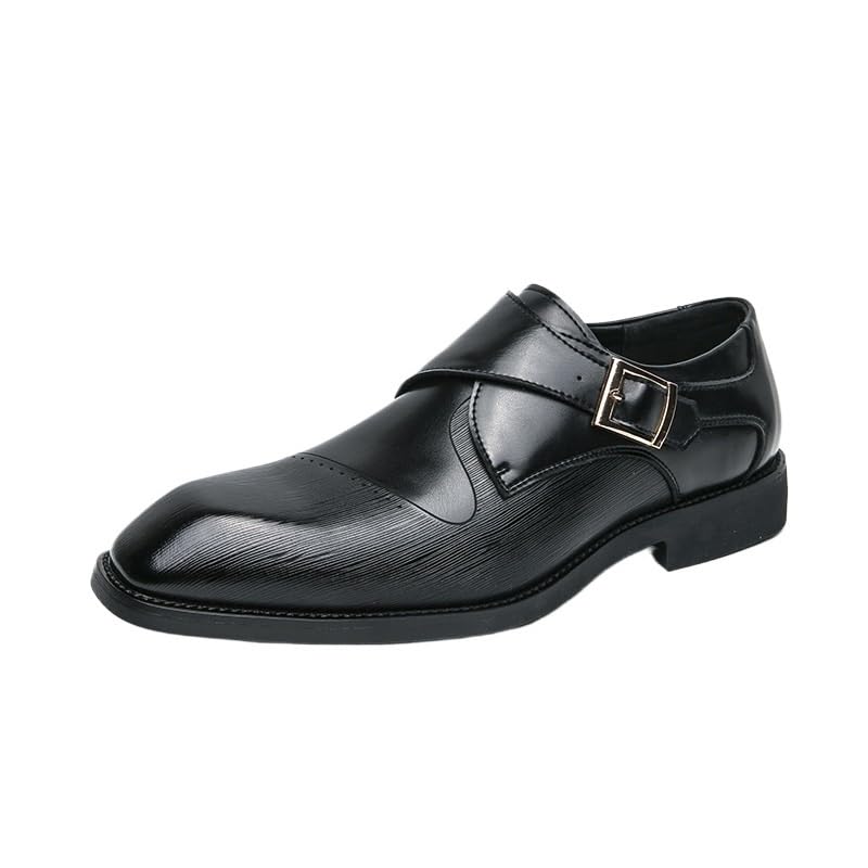 Men's Dress Leather Shoes, Leather Square Toe Oxford Derby, Monk Buckle Slide-in, Driving, Comfort, Party, Wedding
