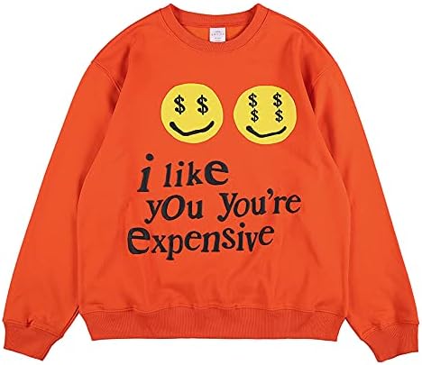 Cactus Pack I Like You You're Expensive Sweatshirt Men's Hip Hop Rapper Pullover Fleece Hoodie Heavyweight Crewneck Sweatshirt Orange