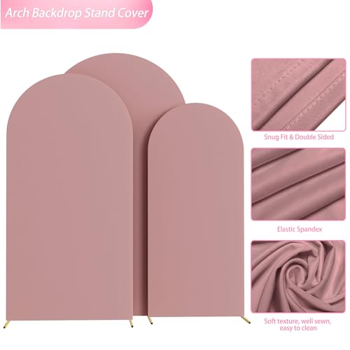 Image of Wokceer Wedding Arch Cover (7.2FT, 6.6FT, 6FT) Set of 3 Spandex Fitted Wedding Arch Stand Covers for Round Top Chiara Arch Backdrop Stands Cover for Birthday Party Banquet Decor Light Dusty Rose