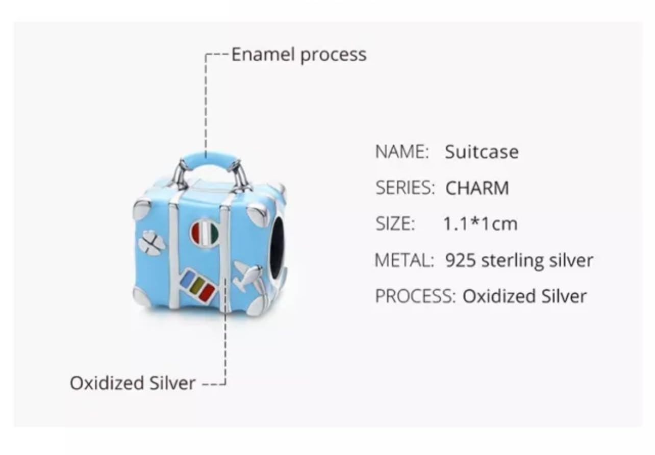 FLXHHX Abalorio para Maleta, Viaje de Vacaciones, Plata de Ley 925 auténtica, Compatible con Pulsera