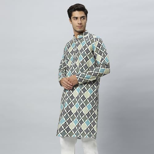 Image of GLOBALRANG Men's Cotton Regular Festive Printed Long Kurta