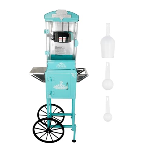 Image of Montary 10 Oz Commercial Popcorn Machine with Cart,Vintage Style Popcorn maker Equipped with Popcorn Scoops, Heated Deck & Storage for Home Movie House and Carnival,Green