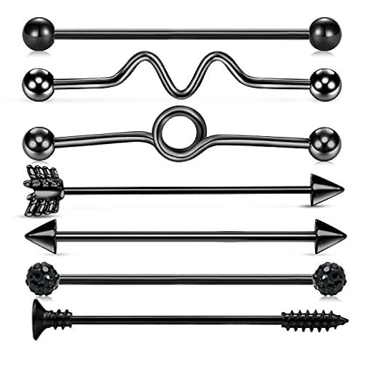 Vcmart plata negro barras de perforación industriales acero quirúrgico 14G 38mm mancuerna oreja Piercing joyería, Acero inoxidable | Ya disponible en tu tienda friki favorita! En mundofriki.es!