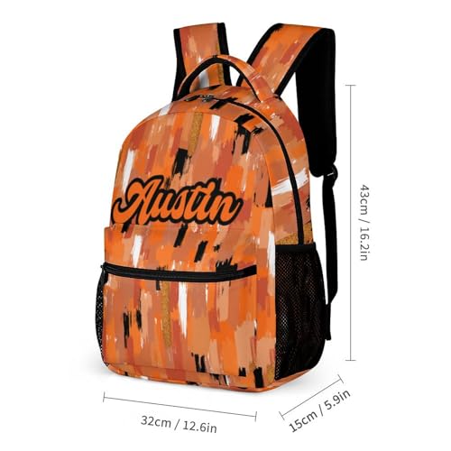 Colorful Orange Black School Bag Set Custom Name Backpack Lunch Box Pencil Case, Personalized Elementary Primary Kids Book Bag2