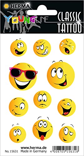 HERMA 15631 Stickers Tatouage Temporaire Enfant Happy Face (11 autocollants, film de transfert) Autocollant lavable Motif Tatouages enfants à coller pour filles et garçons Multicolore