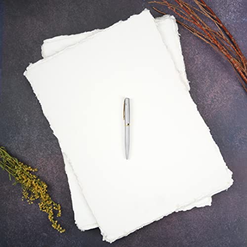 400 Gsm / 25 Sheets - Rough/Textured Drawing/Sketching Paper 10.5 X 7.5 Inche - Handmade/Deckle Edge Paper Made From Virgin Egyptian Cotton - Off-White By Leather Village #TOP4