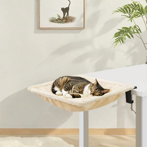 Erinnyees Cat Desk Bed, Cat Hammock for Desk, Washable Soft Plush Pet Mat, Supporting up to 44 Pounds, Nest Bed, Modern Pet Furniture Suitable for Home and Office, Square