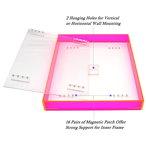 11X14 Floating Picture Frame Neon Acrylic Wall Mount Tabletop Desk Frame Decoration Colored Modern Photo Frame For Gallery Home Office, Neon Pink #TOP3