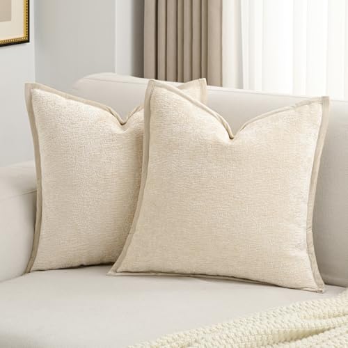 FUTEI Beige Chenille Throw Pillow Covers 24x24 Inch Set of