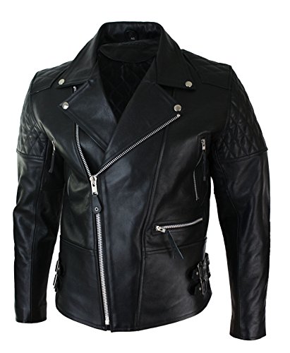 Chaqueta Biker Acolchada de Cuero Negro y Blanco miniatura 3