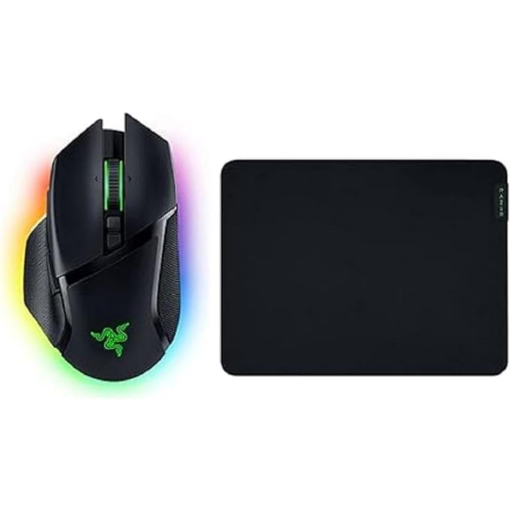 Razer Basilisk V3 Pro + Gigantus V2 Medium - Alfombrilla de ratón blanda mediana para juegos, velocidad y control y ratón inalámbrico ergonómico Esports negro, sensor 30K