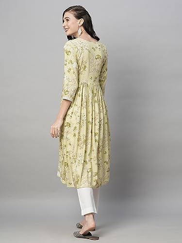 Image of RATAN Women's Rayon Printed Anarkali Lucknowi Chikankari Ethnic Wear Kurta