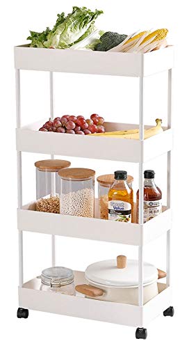 Payeel 4-Tier Rolling Utility Cart, White, 15.7in x 8.6in x 35.4in