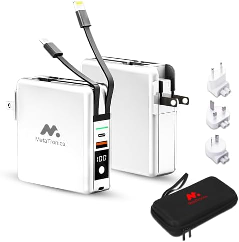 MetaTronics 5in1 Super Charger Fast Charging Power Bank with Global Adapter Kit | Travel Charger Powerbank Features Wall Charger, Wireless Charging, 10,000mAh Portable Battery, and 4 Travel Adapters
