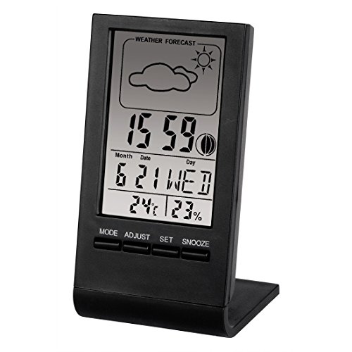 LCD Wetterstation "TH-100" (Thermometer, Hygrometer, Barometer, Wecker, Wettervorhersage, Mondphasenanzeige) schwarz