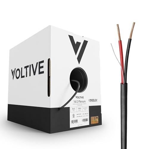 Voltive 16/2 Plenum Speaker Wire - 16 AWG/Gauge 2 Conductor - UL Listed Plenum Rated (CL2P/CL3P/CMP) - Oxygen-Free Copper (OFC) - 1000 Foot Bulk Cable Pull Box - Black
