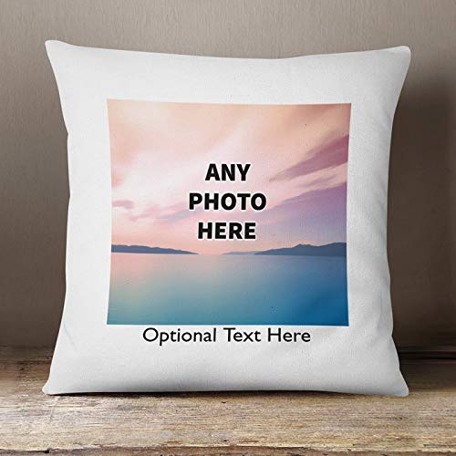 Personalised Cushion Pillow with Text Photo Gift Present for Him Her Mum Dad Nan Grandma Grandad Sister Auntie 18th 21st Valentines Birthday Christmas Fathers Day Mothers Day (White/ Blue)