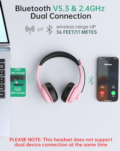 Image of AOC Wireless Headset with Mic for Work, AI Noise Cancelling, Bluetooth | AI Noise Cancelling Mic, Bluetooth 5.3, USB-A /C Dongle Included, Mic Mute, Compatible with PC, Laptop & iPhone