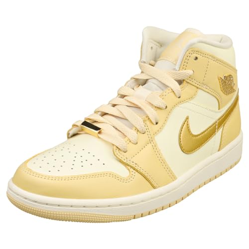 NIKE Air Jordan 1 Mid Se Women's Shoes, Pale Vanilla Coconut Milk Sail Metallic Gold, 9.5
