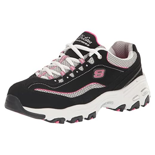 Skechers Sport Women's D'Lites Memory Foam Lace-up Sneaker,Black/Pink,7.5 XW US