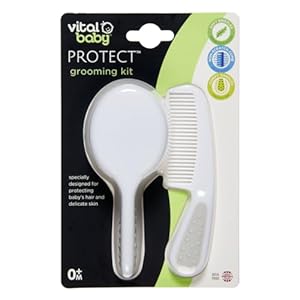 Vital Baby Protect Grooming Set – Brush and Comb Set – Soft Bristles – Non-Scratch Comb – 0+ – White