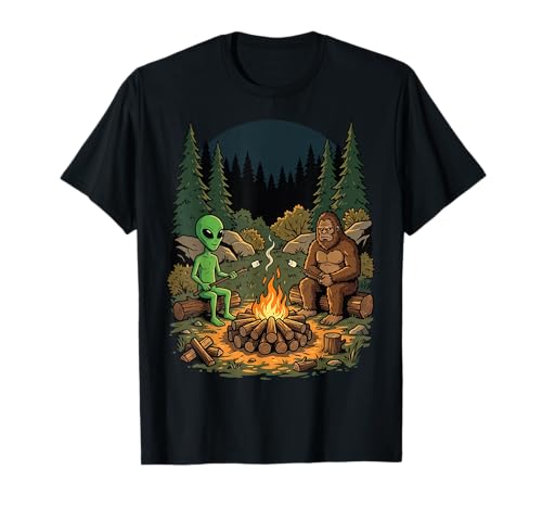 Bigfoot Alien Campfire Camping T-Shirt