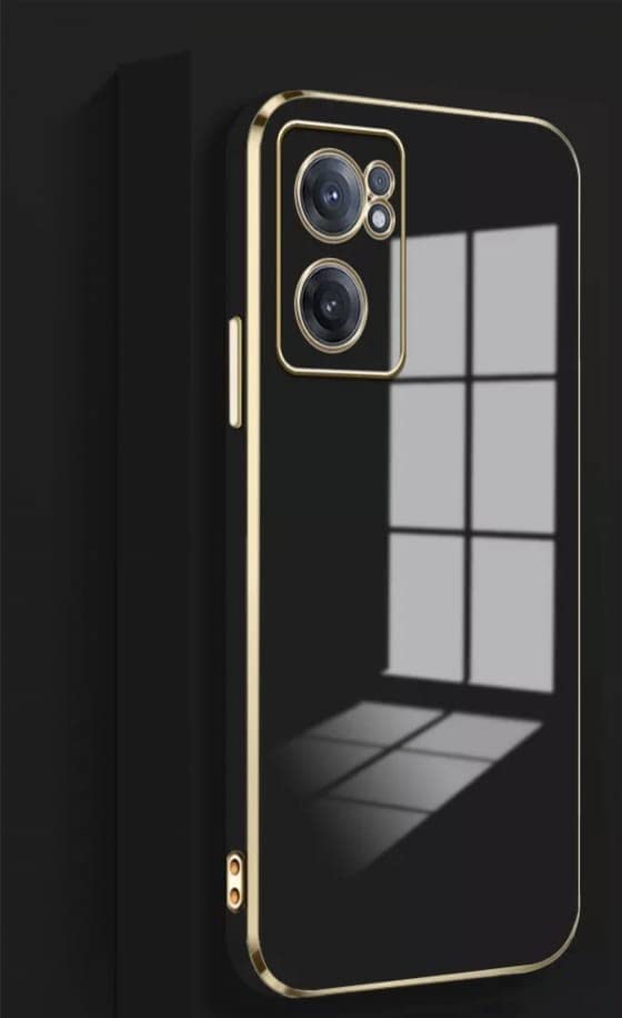 Image of Apurb Store for Oppo Reno 7 5G Plating Square Gold Frame Phone Case Luxury Soft Silicone Back Cover (for Oppo Reno 7 5G, Black)