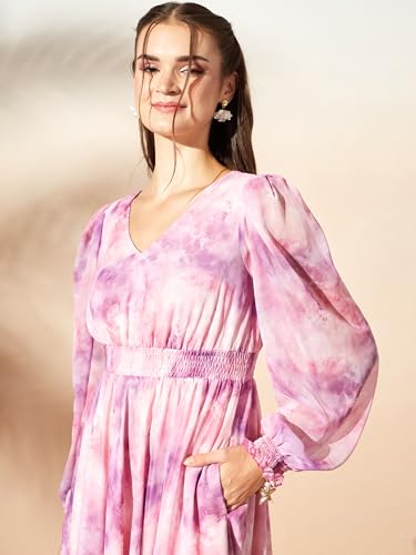 Image of Miss Chase Women's Multicolored-Base-Brown Relaxed Fit Maxi Lurex Chiffon Dress