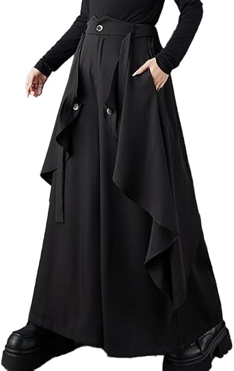 ellazhu Womens Pants Loose Wide Leg High Waist Pleated Solid Sweatpants Side Pockets GZ650 A