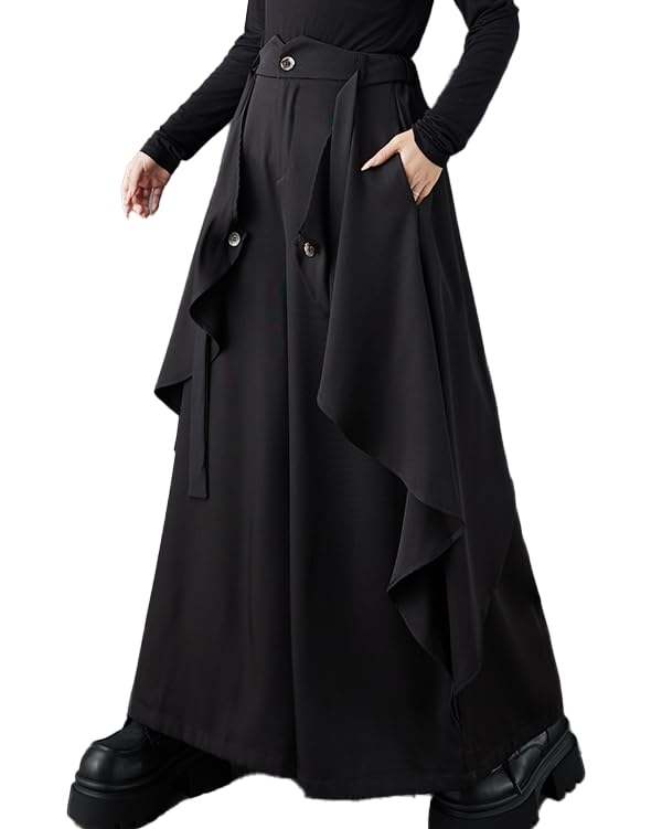 ellazhu Womens Pants Loose Wide Leg High Waist Pleated Solid Sweatpants Side Pockets GZ650 A