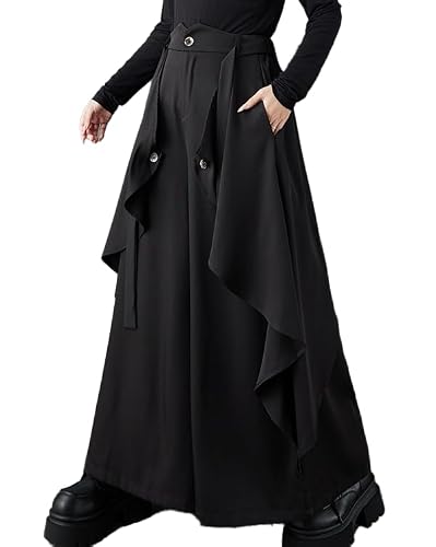 ellazhu Women's Pants Loose Wide Leg High Waist Pleated Solid Sweatpants Side Pockets GZ650 Black
