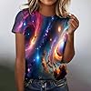T-Shirt Women's Galaxy Print T-Shirt, Short Sleeve, Raglan Sleeve, Crew Neck, Casual Top for Everyone, purple, M #2