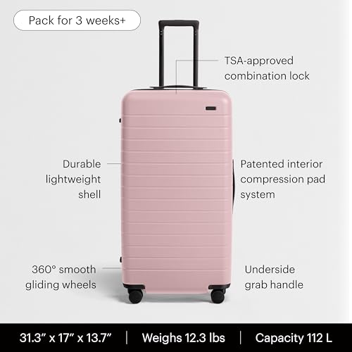 Image of Away Trunk Checked Luggage - 31-Inch Lightweight Hardside Suitcase with 360 WhisperGlide Spinner Wheels, Interior Compression System, TSA-Accepted Lock - Blush Pink