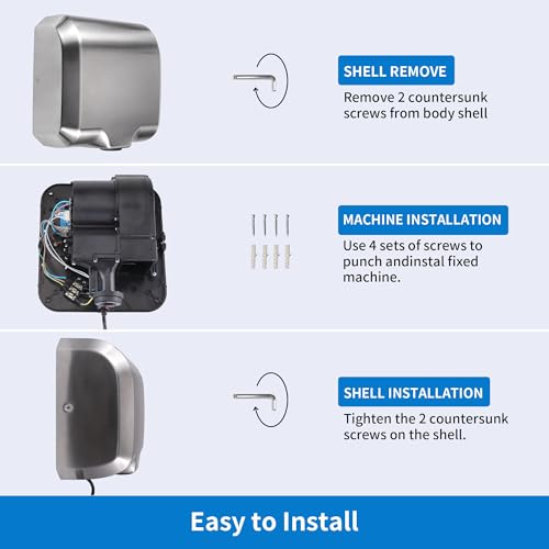 Goetland Stainless Steel Commercial Hand Dryer 1800w Automatic High Speed Heavy Duty Dull Polished - Thumbnail 6