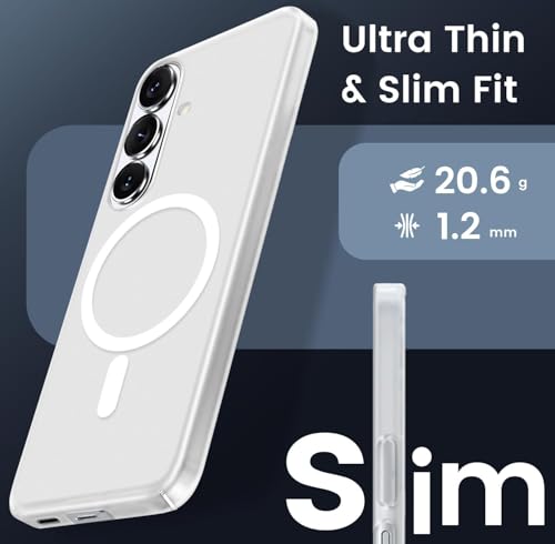 Image of DIZORO Matte Case for Samsung Galaxy S26 Compatible with MagSafe, Camera Lens Full Protection, Shockproof Translucent Frosted TPU Soft Phone Cover, Anti-Fingerprint (White)