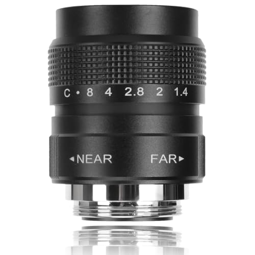 Obiettivo CCTV F1.4 da 25 Mm per Fotocamera con Attacco C Cinematografico con C per Bar Negozi Parcheggi Magazzini 19.6 30 Cm di Diametro Esterno nero