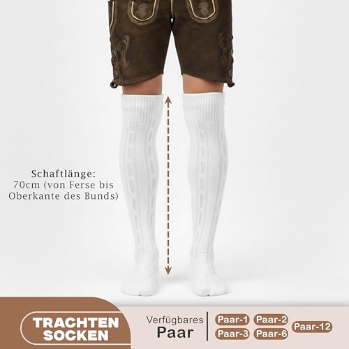 German Wear Trachtenstrümpfe EXTRA LANGE Trachtensocken Zopfmuster Baumwolle overknee Strümpfe - passend zu kurze Lederhosen - 70cm (DE/NL/SE/PL, Numerisch, 41, 43, Regular, Regular, Weiss)