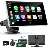 Madoec Apple Carplay & Android Auto, 7' Portable Apple Carplay Screen Stereo with 4K Dash Cam,1080p Backup Camera DVR Car Stereo with Bluetooth, Navigation, Mirror Link, Voice Control