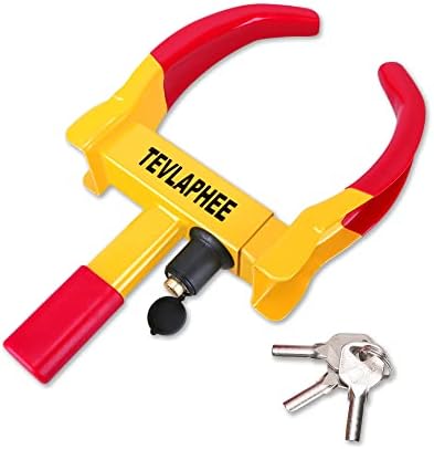 Tevlaphee Universal Wheel Lock Heavy Duty Security Trailer Wheel Lock Tires Anti Theft for Car SUV Boat Motorcycle Golf Cart Great Deterrent Bright Color with 3 Keys (Red-Yellow)