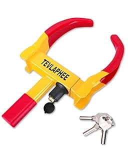 Tevlaphee Universal Wheel Lock Heavy Duty Security Trailer Wheel Lock Anti Theft Wheel Locks for Cars SUV Camper Motorcycle Trailer Great Deterrent Bright Color with 3 Keys (Red-Yellow)