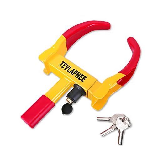 Tevlaphee Universal Wheel Lock Heavy Duty Security Trailer Wheel Lock Anti Theft Wheel Locks for Cars SUV Camper Motorcycle Trailer Great Deterrent Bright Color with 3 Keys (Red-Yellow)