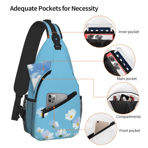 Image of SUPLUCHOM Sling Bag White Flower Blue Summer Hiking Daypack Crossbody Shoulder Backpack Travel Chest Pack for Men Women