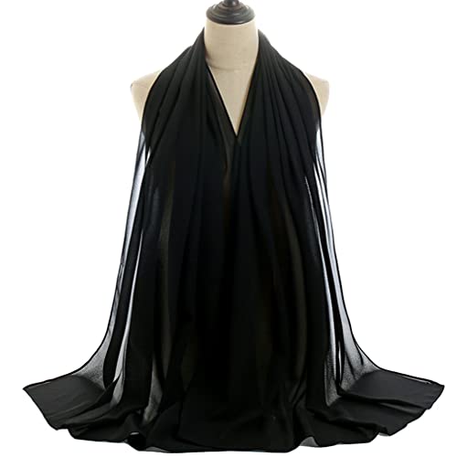 Lmverna Chiffon Scarf Plain Thick Luxurious Soft Chiffon Hijab Long Shawl Wrap Scarf (Black) #TOP1