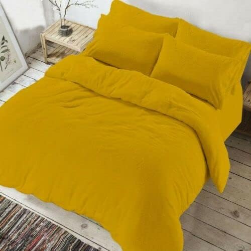 CHILIMILII Teddy Fleece warm Cuddly Duvet/Quilt Cover set, Luxury Sharpa Fleece Duvet covers, Soft, Cosy,Thermal & Warm Teddy Duvet Cover sets with matching pillowcases (Mustard, Double)