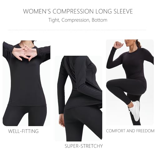 Women's Athletic Compression Long Sleeve Workout Tops Quick Dry Gym Running Yoga Shirts3