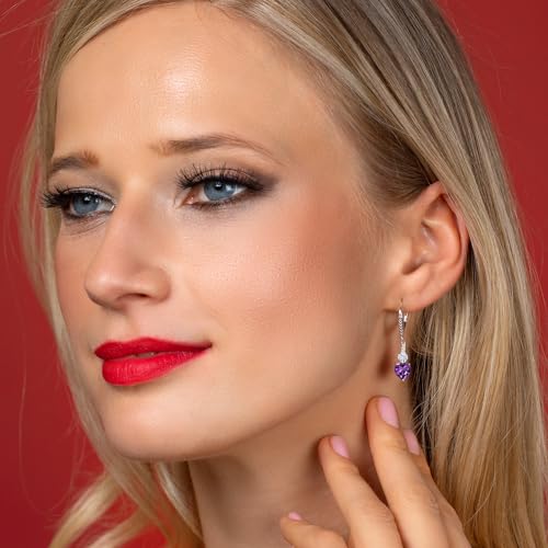 Leverback Drop Dangle Earrings for Women in 925 Sterling Silver | Gemstone Birthstone and White Moissanite with Lab Grown Diamond Accents | Heart 7MM & Round 4MM | Fine Jewelry Her Mom Wife4